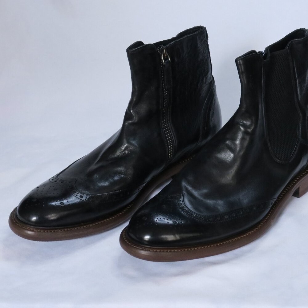 Johnston & Murphy Bryson Wingtip Zip Boot Black Calfskin Size 8.5M Made in Italy